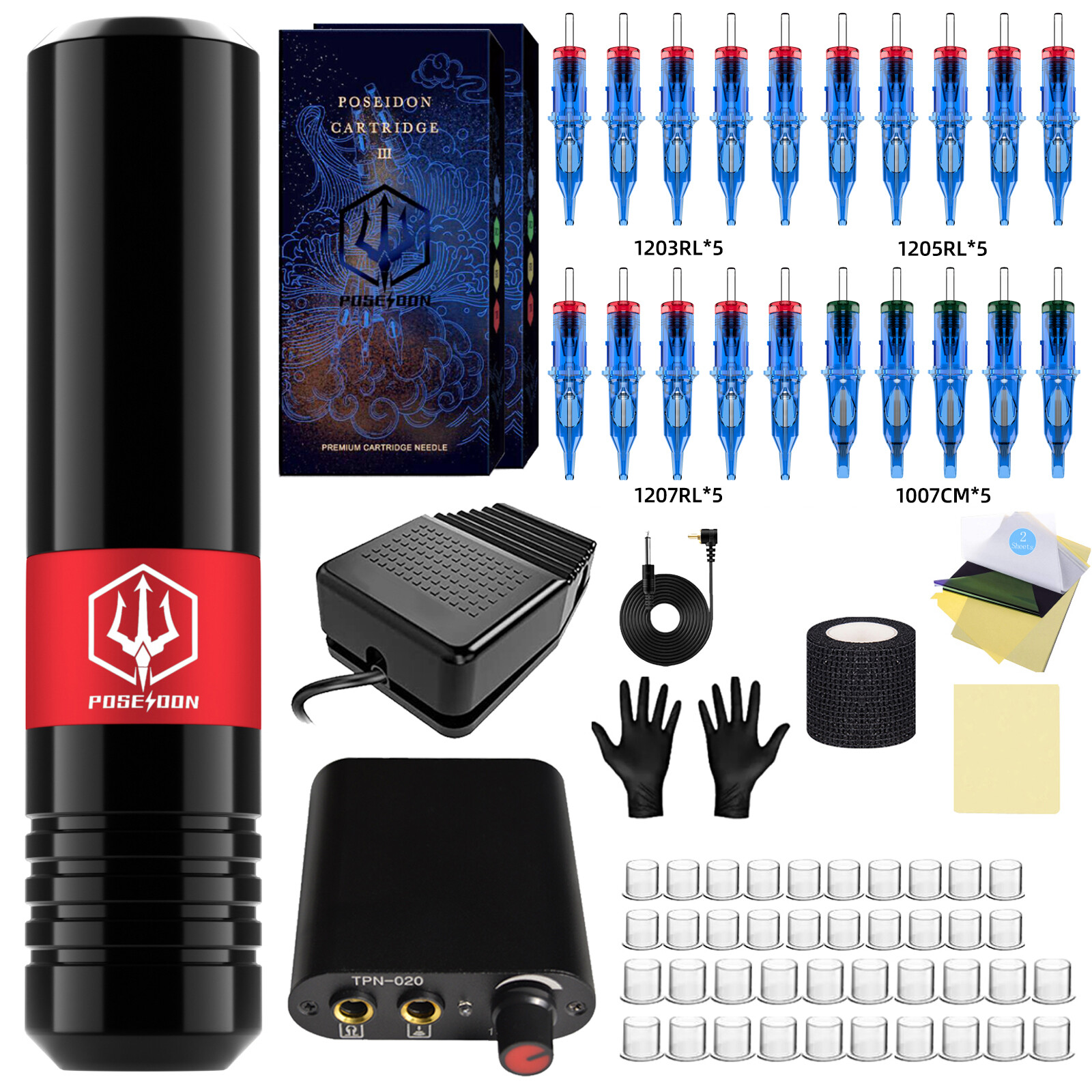 Poseidon bút Tattoo thiết lập Bộ dụng cụ xăm quay trang điểm hình xăm phụ kiện máy, hình xăm Bộ máy với hình xăm máy công cụ hình xăm da giả thực hành xăm cho cơ thể phụ kiện nghệ thuật xăm chuyên nghiệp bút Tattoo Bộ bút bút Tattoo