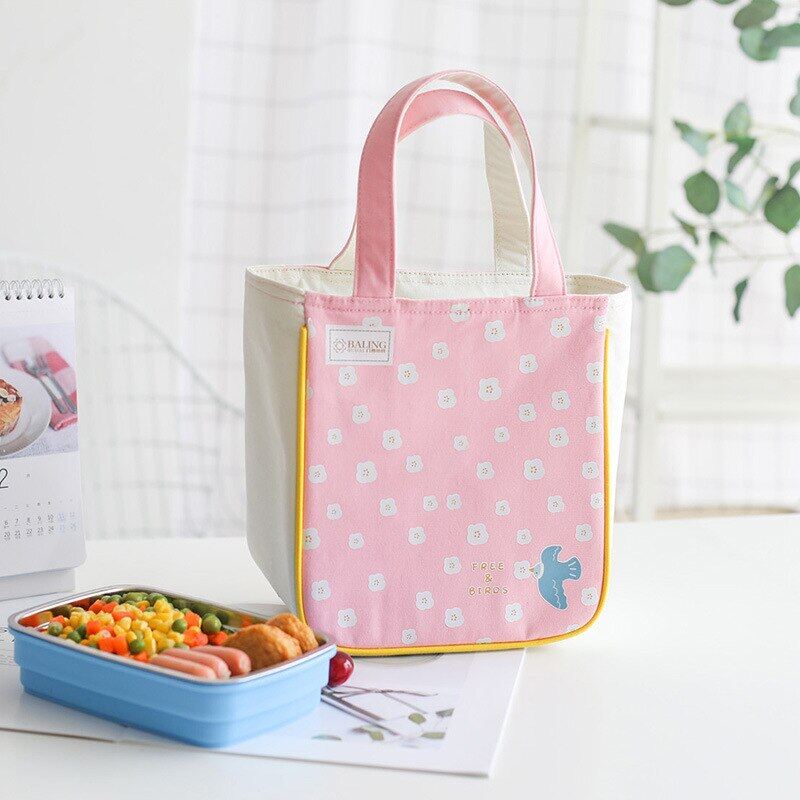 Gambar Cartoon Portable Canvas Lunch Pouch Ice Bag Picnic Work Thickened Box Cooler Fruit Fresh Food Organizer Case Travel Accessories
