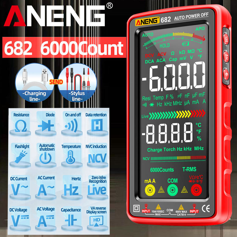 Aneng đồng hồ vạn năng đảo chiều va thông minh 682 ampe kế ac/dc máy kiểm tra điện áp dụng cụ kiểm tra đi-ốt ohm điện có thể sạc lại cho thợ điện