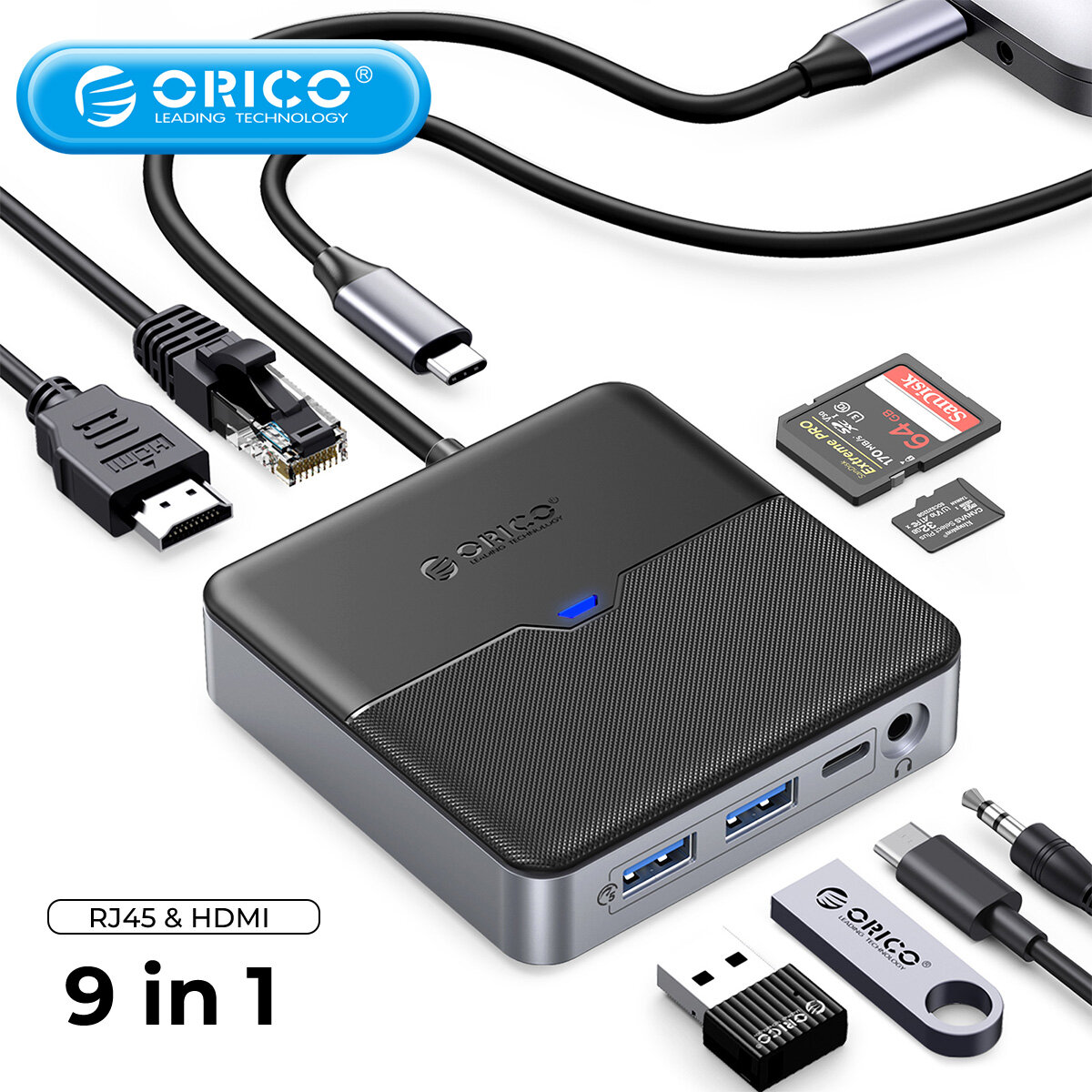 Orico mới loại c trạm nối usb 3.0 hub 4k60hz hdmi-tương thích rj45 pd bộ chuyển đổi cho macbook ipad không khí m1 phụ kiện pc splitter