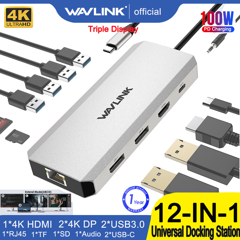 Wavlink 12-In-1 Triple Display USB C Hub, Universal 4k HDMI MST USB