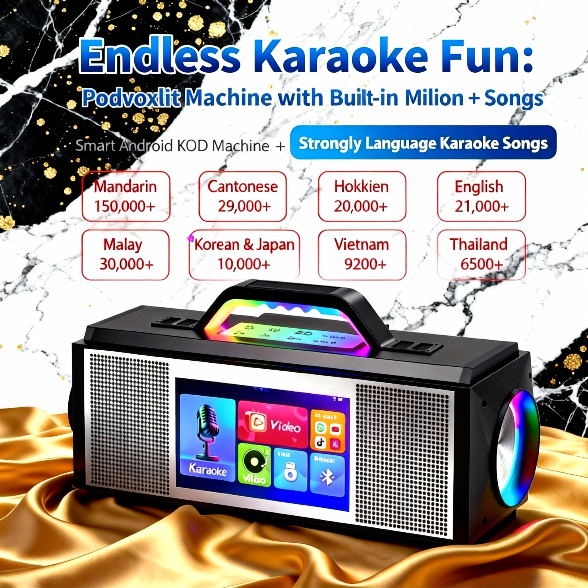 All-in-One Karaoke for Home with Huge Multi-Language Library, with Lyrics Display, 2 Wireless Mics, Professional Karaoke System, 480W Peak Power, DJ Lights, Karaoke Speaker for Any Occasion