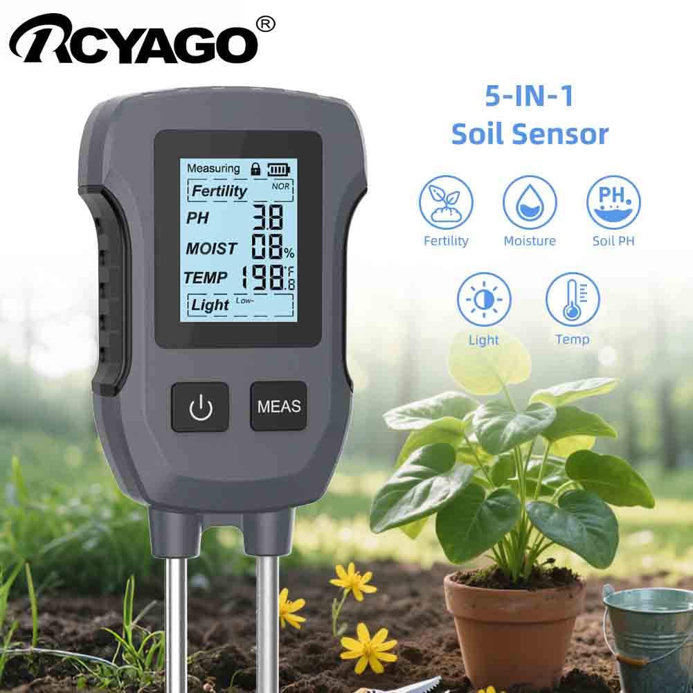 【Second piece half price】RCYAGO SGS07 5-in-1 Soil Meter PH/Humidity/Temperature/Light/Fertility Soil Meter Digital Soil Test Kit with LCD Display Gray Version ราคา 608 บาท*ส่งฟรี