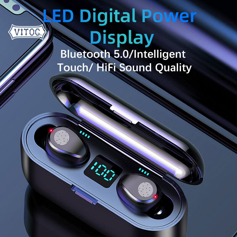 Tai Nghe Không Dây VITOG Bluetooth, Tai Nghe Nhét Tai TWS HIFI Mini, Tai Nghe Thể Thao Chạy Bộ Chơi Game Có Màn Hình LED Chống Ồn Với Micro Cho Xiaomi Redmi Huawei Oppo Vivo Sony Samsung Airdots Điện Thoại Di Động Android