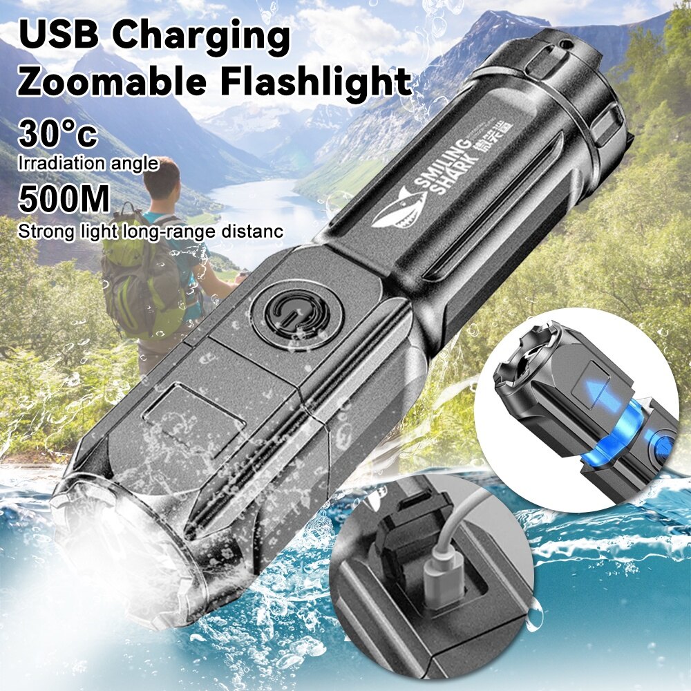 🔥bán chạy🔥đèn pin phóng to ánh sáng mạnh 3 chế độ/đèn pin siêu sáng có thể sạc lại usb/đèn pin ngoài trời tích hợp 18650 đèn pin di động