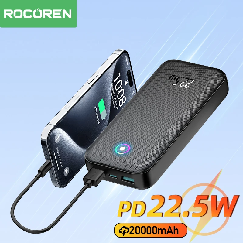 Rocoren PD 15W / 22.5W 10000mAh sạc dự phòng đồ sạc di động Ốp tích hợp pin dự phòng sạc nhanh Powerbank cho Iphone Xiaomi Powerbank