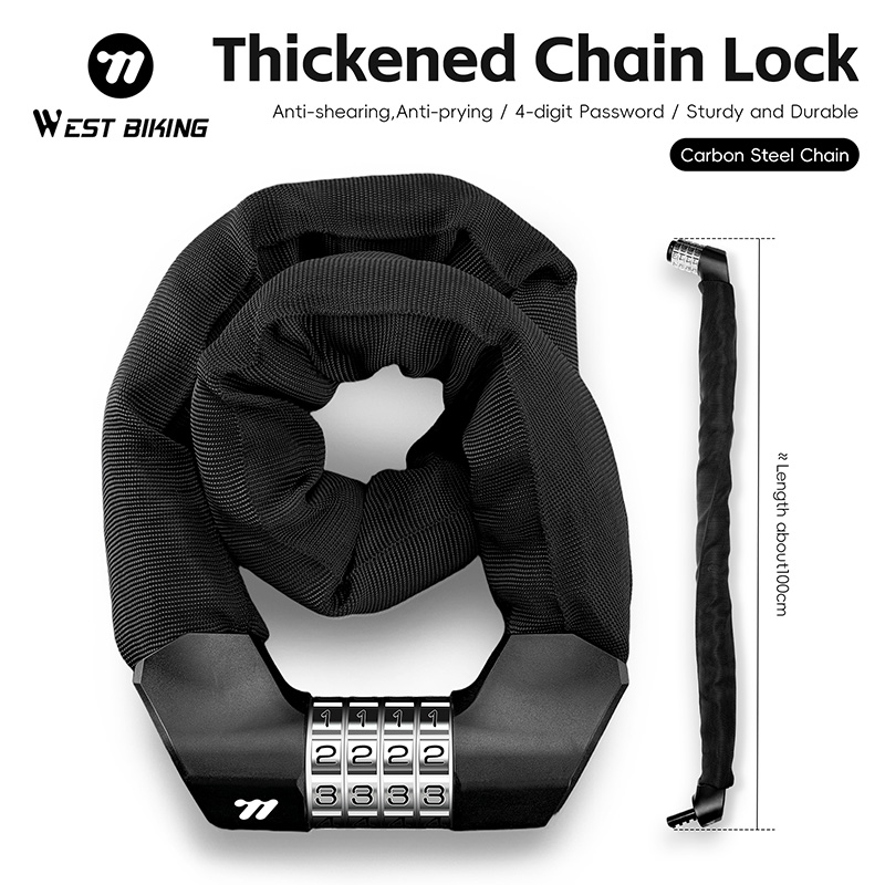 WEST BIKING High Security Anti-theft Bicycle Chain Lock Heavy Duty 4-Digit Password Padlock Carbon Steel Lock E-Bike Scooter Motorcycle Lock ราคา 3,764 บาท*ส่งฟรี