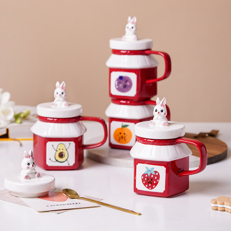 Gambar Lovely Ceramic Water Mug Mug Milk Cup Cup with Lid Yogurt Cup Family Christmas Gifts for Girls