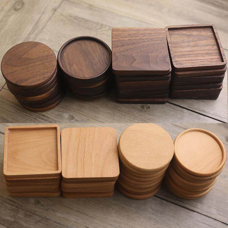 Gambar 1 Pcs Durable Walnut Wood Coasters Placemats Decor Square Round Heat Resistant Drink Mat Home Table Tea Coffee Cup Pad