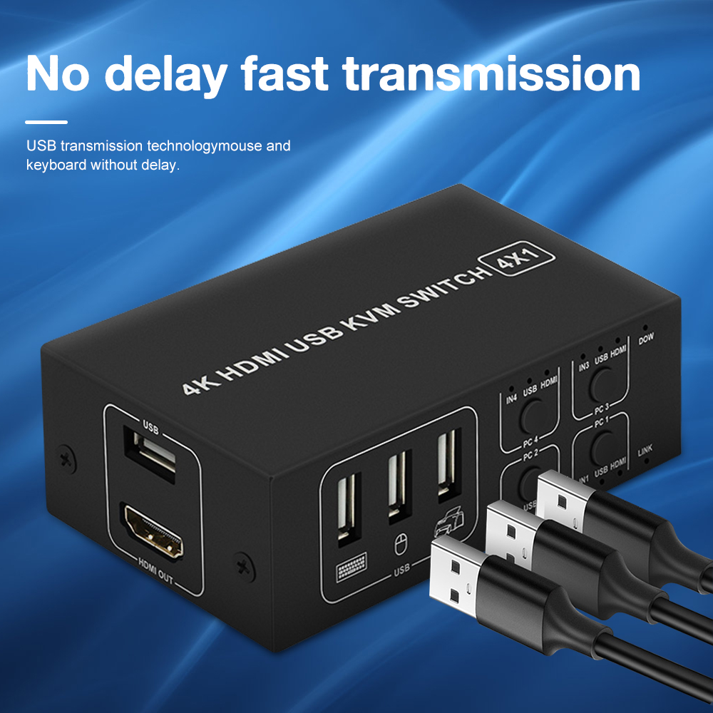 Switch KVM HDMI 4 Porte USB 3.0 | 4 PC A 1 Monitor | 4K@60Hz | EDID Simulato | Condivisione Tastiera, Mouse, Stampante | Con Telecomando E Cavi | Per Ufficio, Gaming, Casa