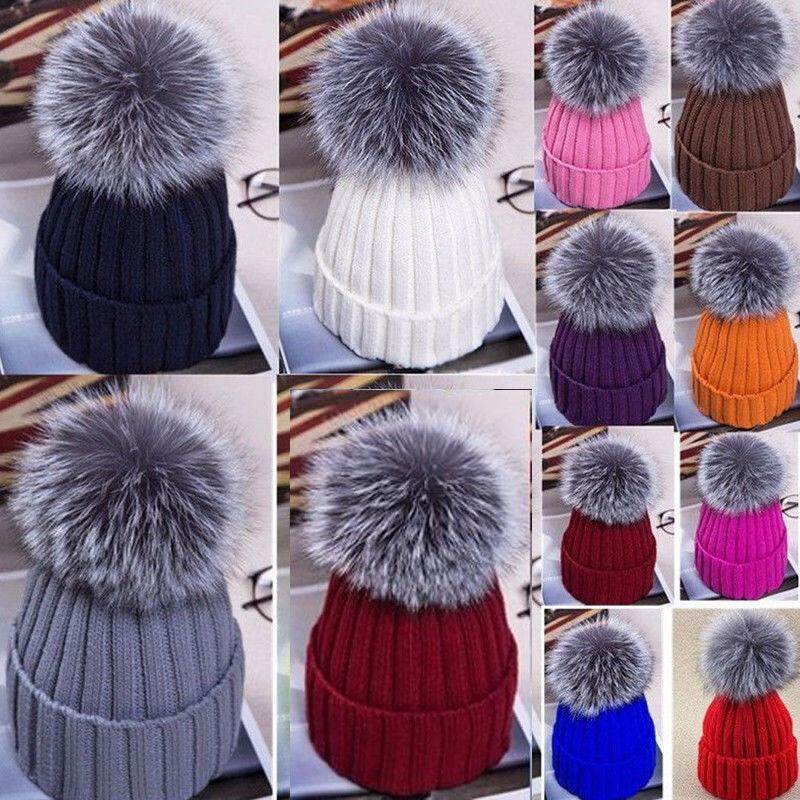 Bola Besar Wanita Topi Musim Dingin Fox 