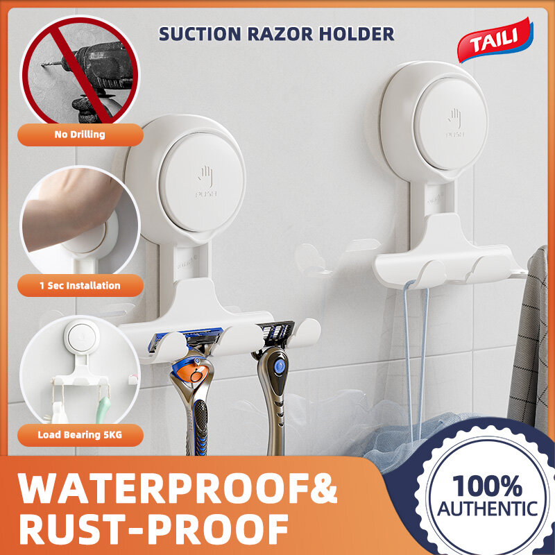 TAILI 2PCS Shower Razor Holder Suction Cup Vacuum Suction Razor Hanger for Shower Wall Suction Door Hooks for Towel Loofah Sponge Shower Razor Hooks for Bathroom Removable Waterproof White ราคา 135 บาท*ส่งฟรี