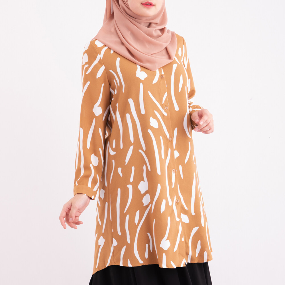 JEMIMA Front Button Pleated Tunic Shirt Tunik Kemeja Wanita Lengan Panjang Butang Depan Ready Stock W1658