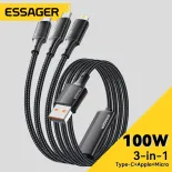 Essager 7A 100W 3 trong 1 loại USB C cáp nhanh Micro dây cho Iphone 14 13 Pro Max Samsung Xiaomi Huawei Mate 60 Pro POCO Oneplus Realme điện thoại di động dây dữ liệu