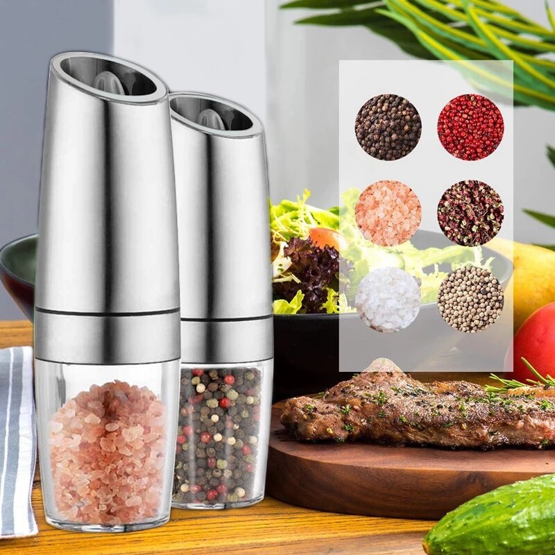 Gambar Gravity Electric Salt and Pepper Grinder Automatic Pepper and Salt Mill Grinder Porcelain Grinding Core Mill for Kitchen Tools