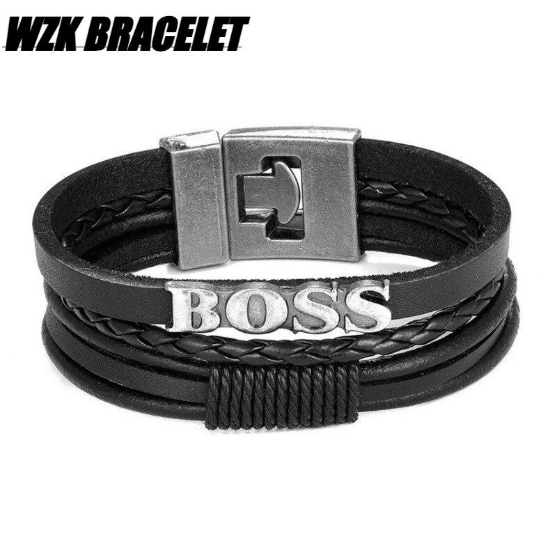 fabriek Missionaris spoelen WZK BRACELET Men's Fashion Boss Alloy Three-layer Braided Leather Bracelet  | Lazada PH