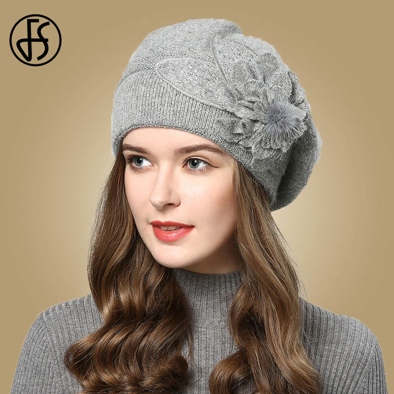 Mũ nồi nữ mũ len dệt kim mũ hoa mùa đông ấm áp cho nữ mũ len bé gái mũ lông thỏ gorros bonnet femme hiver 2022