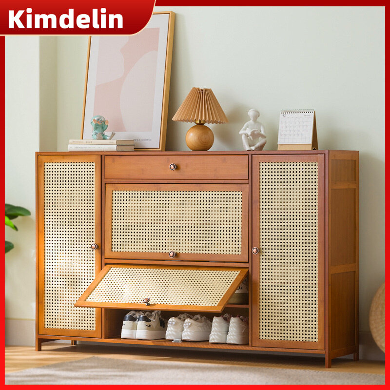 KIMDELIN Shoe Cabinet Bamboo Rattan Breathable Door Wooden Shoe Rack Cabinets Large Capacity Shoe Cabinets ราคา 1,899 บาท*ส่งฟรี