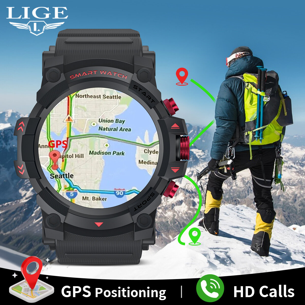 LIGE Fashion Smart Watch Heart Rate Blood Pressure Multifunctional Sports