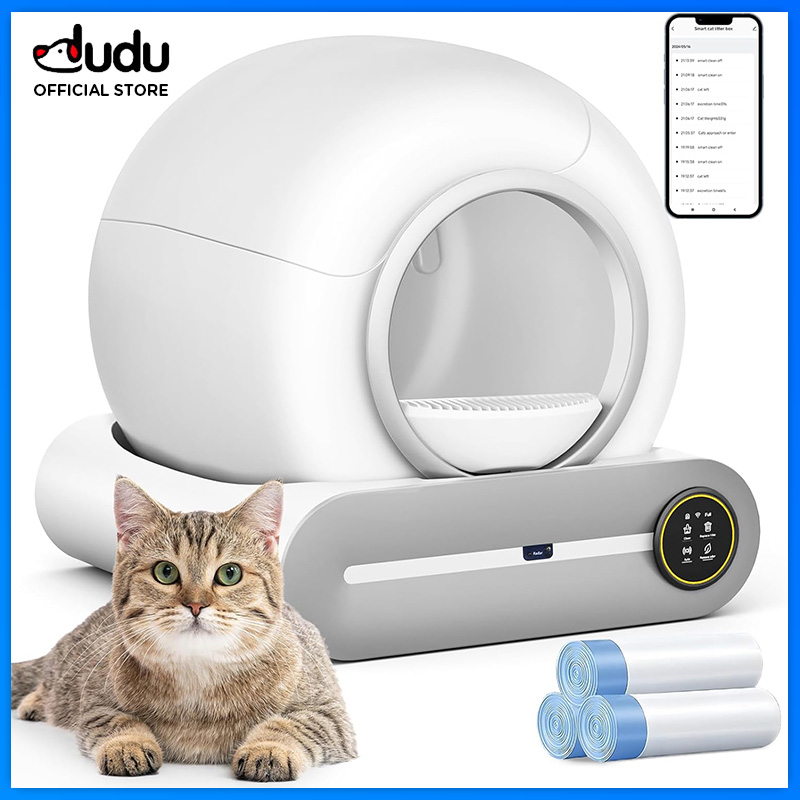 DUDU Pet Cat Litter Box Automatic Robot Box for Multiple Cats Smart Self Cleaning with Safety Protection APP Control Deodorization and Sterilization Matte White ราคา 13,935 บาท*ส่งฟรี