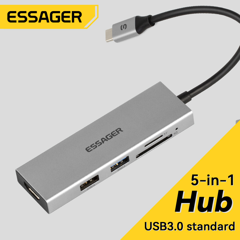 Essager 5 trong 1 usb c hub loại usb c để hdmi-tương thích máy tính xách tay trạm dock cho macbook pro không khí extensor usb 3.0 bộ chia bộ chuyển đổi