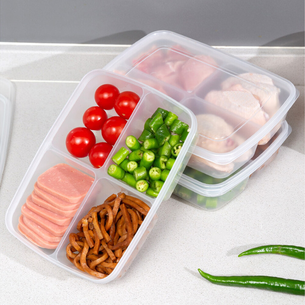 Refrigerator Storage Box with Four Compartment, Food Sub-Packed, Onion,  Ginger, Vegetables, Side Dishes, Frozen Meat Crisper