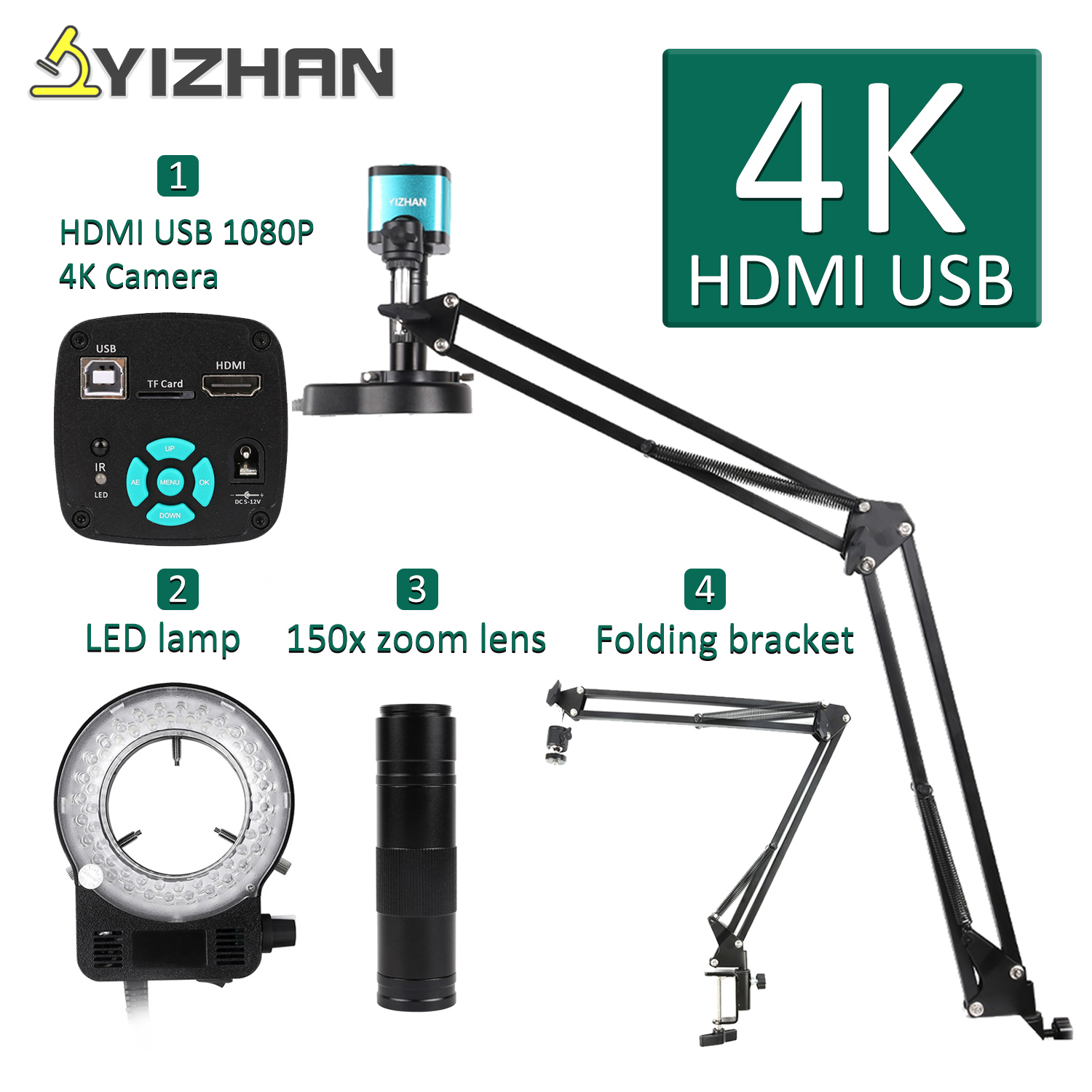 Kính hiển vi điện tử kỹ thuật số 4k để hàn ống kính bộ kính hiển vi 1080p hdmi vga usb máy ảnh công nghiệp 150x điều khiển từ xa