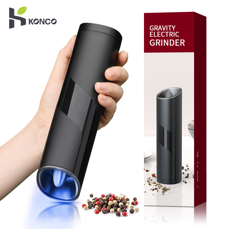 Konco máy xay muối và hạt tiêu chạy điện máy xay tự động máy xay hạt tiêu trọng lực có đèn led máy xay gia vị điều chỉnh được dụng cụ xay nhà bếp