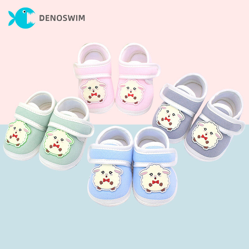 DENOSWIM Soft Cloth Newborn Walking Shoes Cartoon Animals Baby Indoor Shoes Infant Flats Soft Anti-slip Ankle Shoes Crib Spring Autumn Shoes ราคา 47 บาท*ส่งฟรี