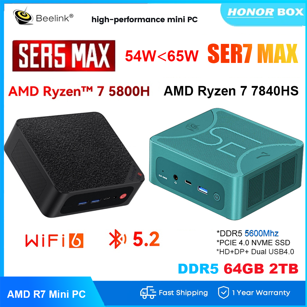 Beelink SER7 MAX AMD Ryzen 7 7840HS Mini PC Windows 11 SER5 MAX Ryzen 7 5800H DDR5 32GB 500GB NVME SSD 2.5G 1000M Gaming Computer ราคา 13,327 บาท*ส่งฟรี