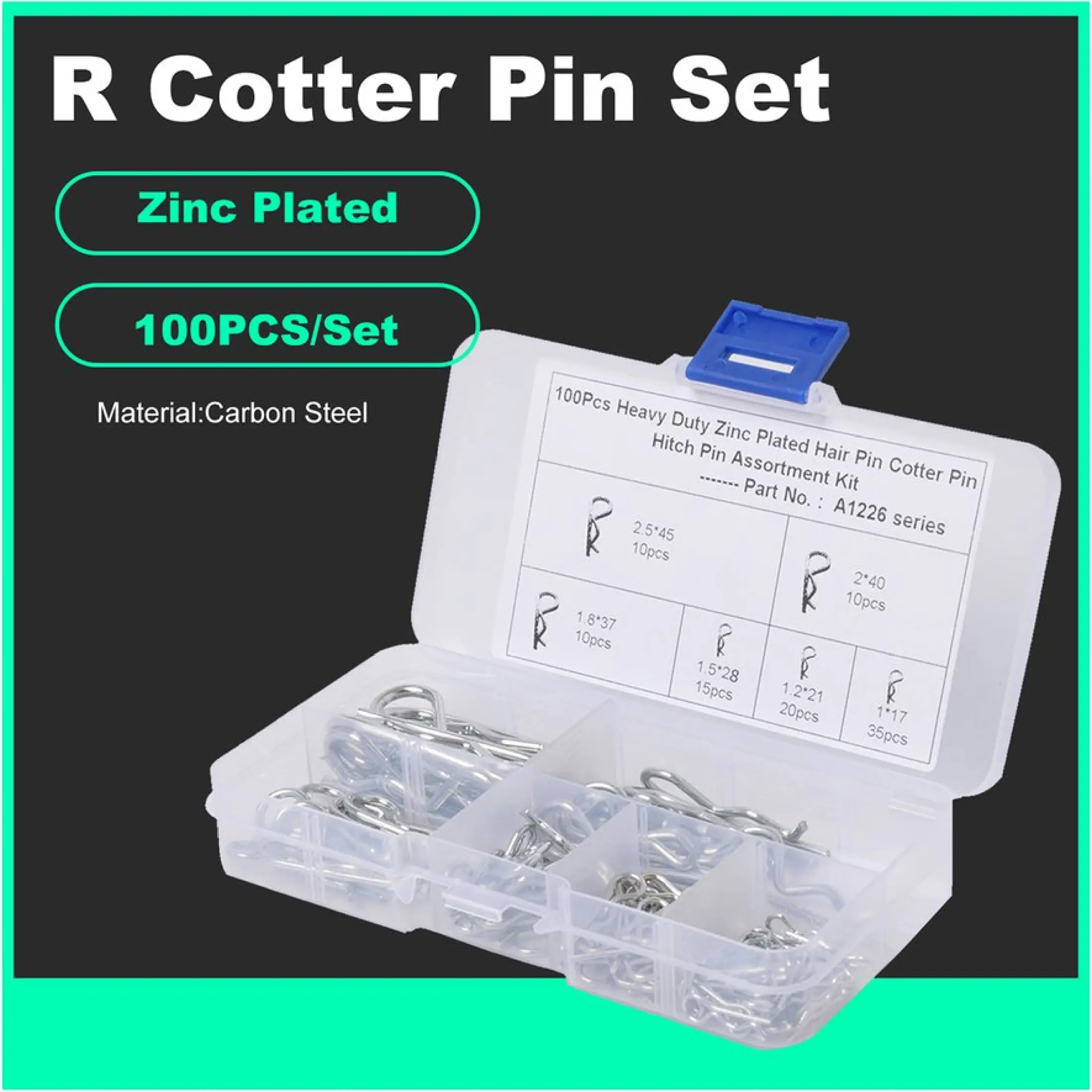 120pcs 5 Kinds Split Cotter Pin Assortment Kit Carbon Steel with Zinc Plated