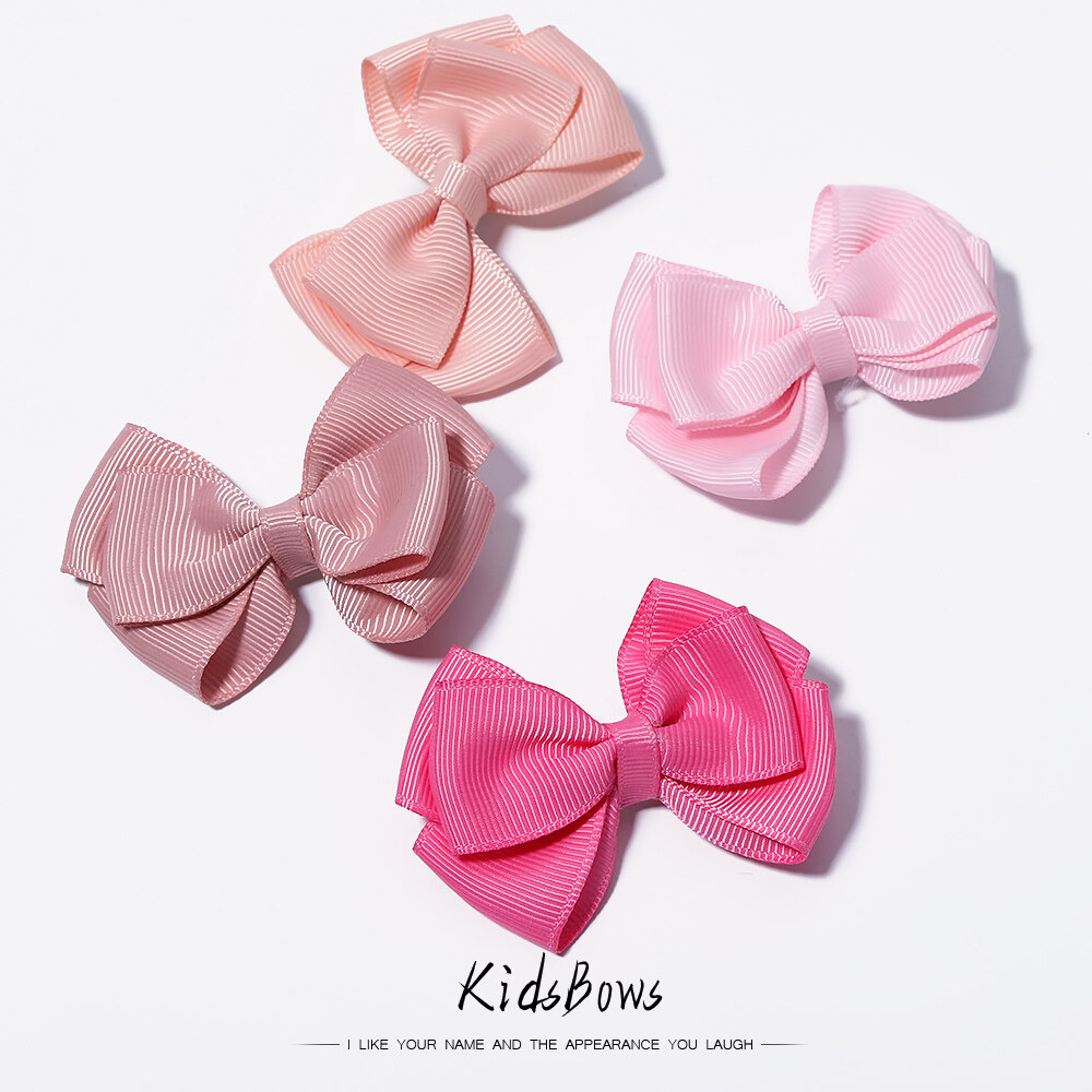 kidsbows 2.5inches Solid Two Layer Ribbon Hair Bows Clips For Cute Girls