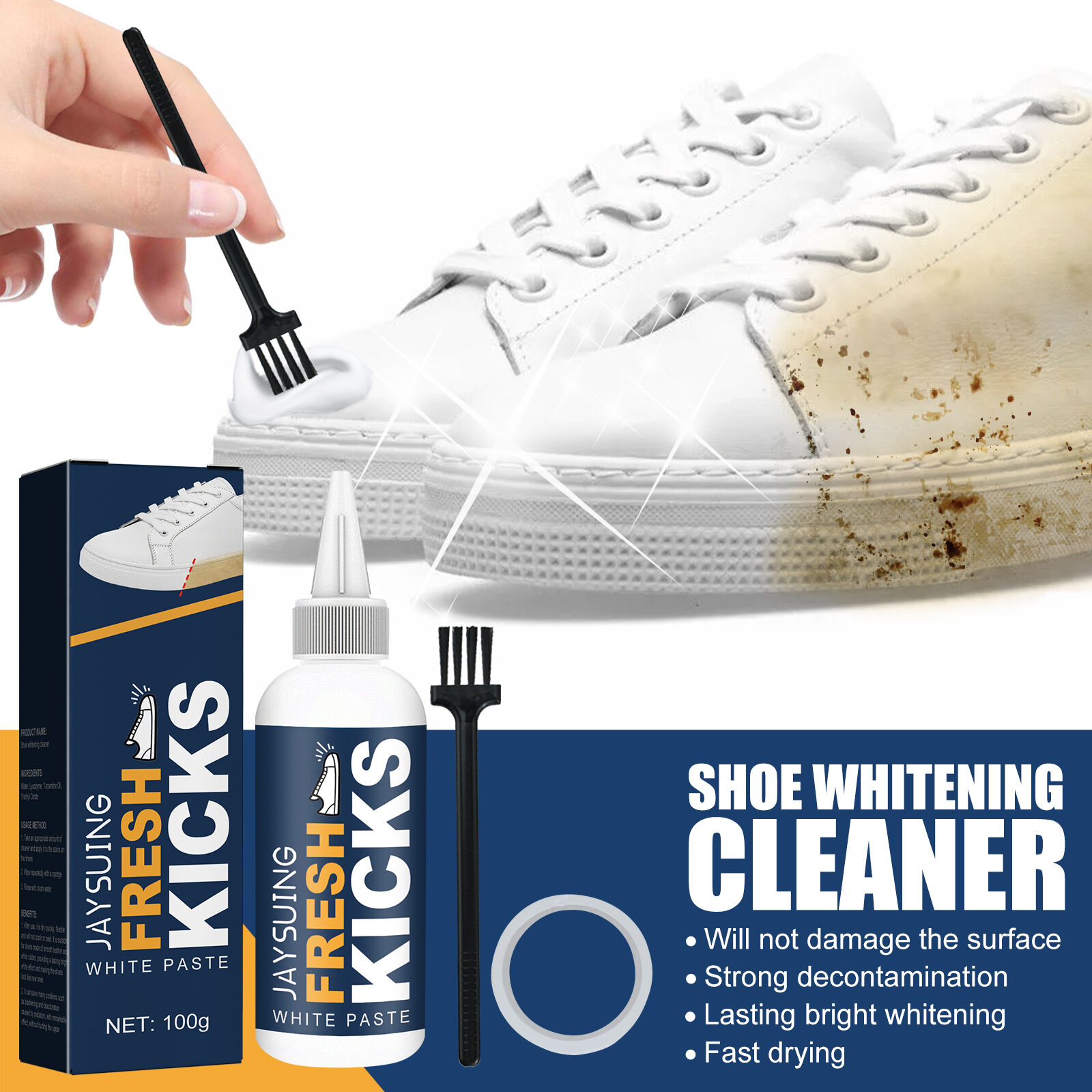 Jaysuing 100G White Shoes Cleaner Shoes Whitening Cleansing Gel For Shoe  Brush Shoes Cleaning With Making Tape White Shoe Whitening Cleaner  Decontamination Whitening Tool Shoe Cleaning Yellow Shoe To Agent Shoe Edge