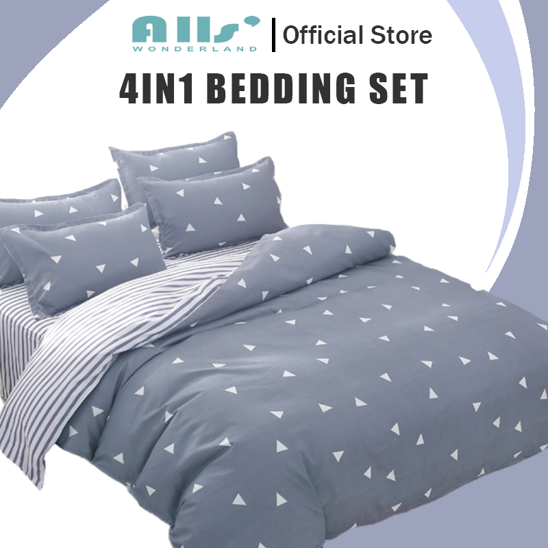 Alls' Wonderland Geometric Bedding Sets Minimalist Bedsheet Set Single Queen King Flatsheet Duvet Cover with Zipper ราคา 409 บาท*ส่งฟรี