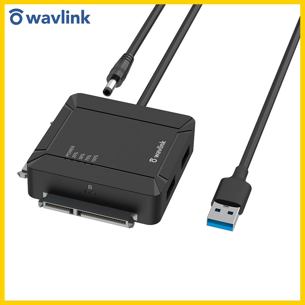 WAVLINK USB 3.0 to Dual Slot SATA Adapter External 2.5" 3.5'' SATA Hard Drive Connector Plug and Play for File Transfer and Backup Features One-Click Offline Cloning 2 x 18 TB Support 5Gbps SATA III UASP ราคา 767 บาท*ส่งฟรี