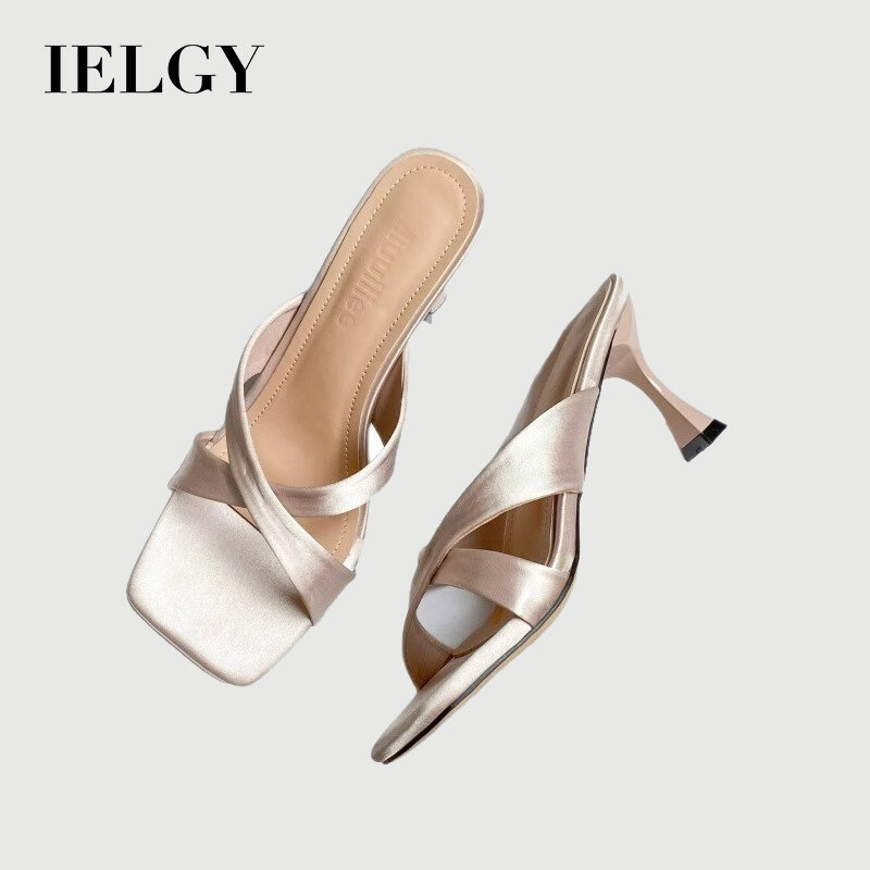 IELGY Summer Open-toe Square Toe Stiletto Heel Champagne Sandals for Women ราคา 545 บาท*ส่งฟรี