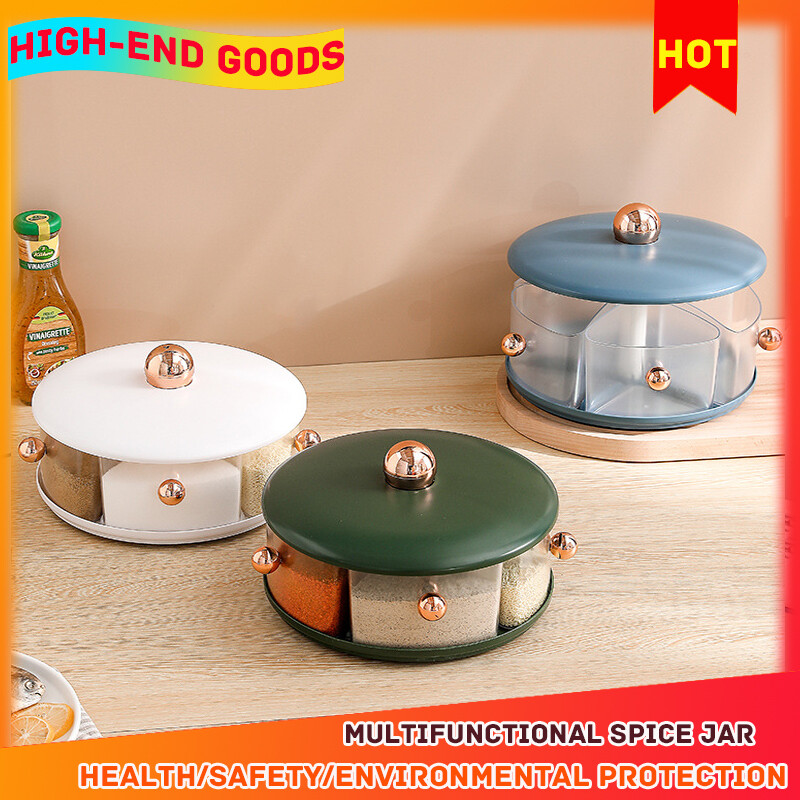 Gambar ?100% Quality Assurance?  Rotatable Seasoning Box Combination Set Salt Household Storage Box Monosodium Glutamate Kitchen Supplies One Multi grid Seasoning Box