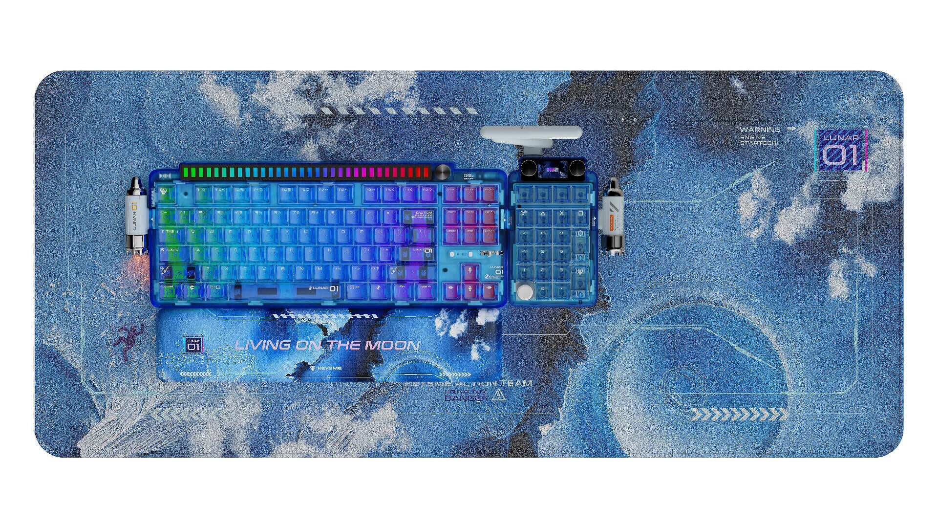 KeysMe Lunar 01 Mechanical Keyboard Crystal Blue Transparent wireless three-mode mechanical keyboard Gasket office game - ยี่ห้อ Gateron ราคา 12,818 บาท*ส่งฟรี