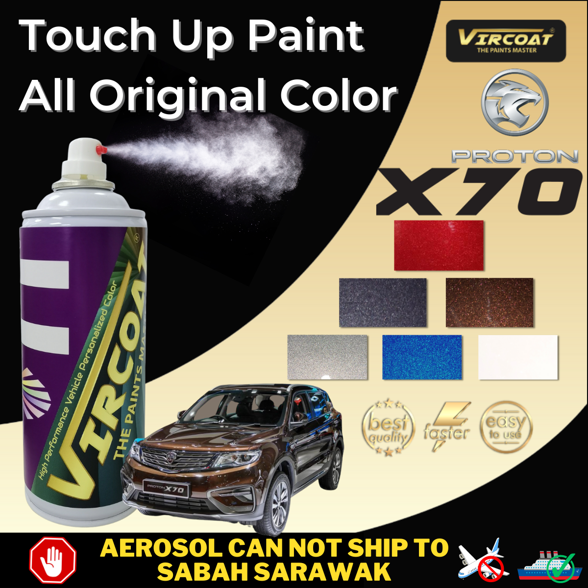 Proton X70 Touch Up Aerosol spray Paint/ VIRCOAT Aerosol Spray2K Paint