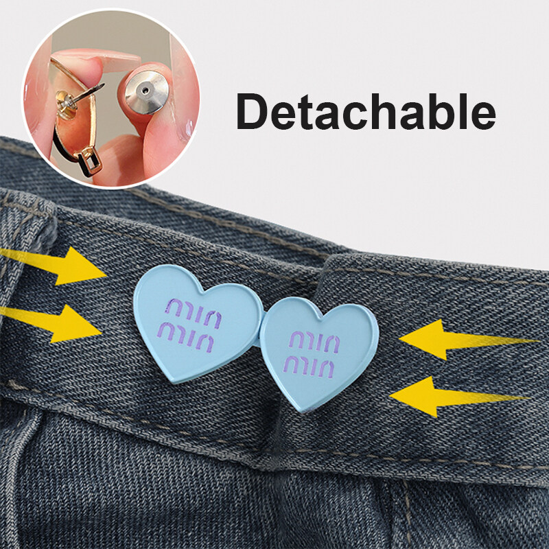 Detachable Metal Heart Waist Sewing-Free Tighten Button for Women Skirt  Pant Detachable Buckle Jeans Reduce Waist Brooch