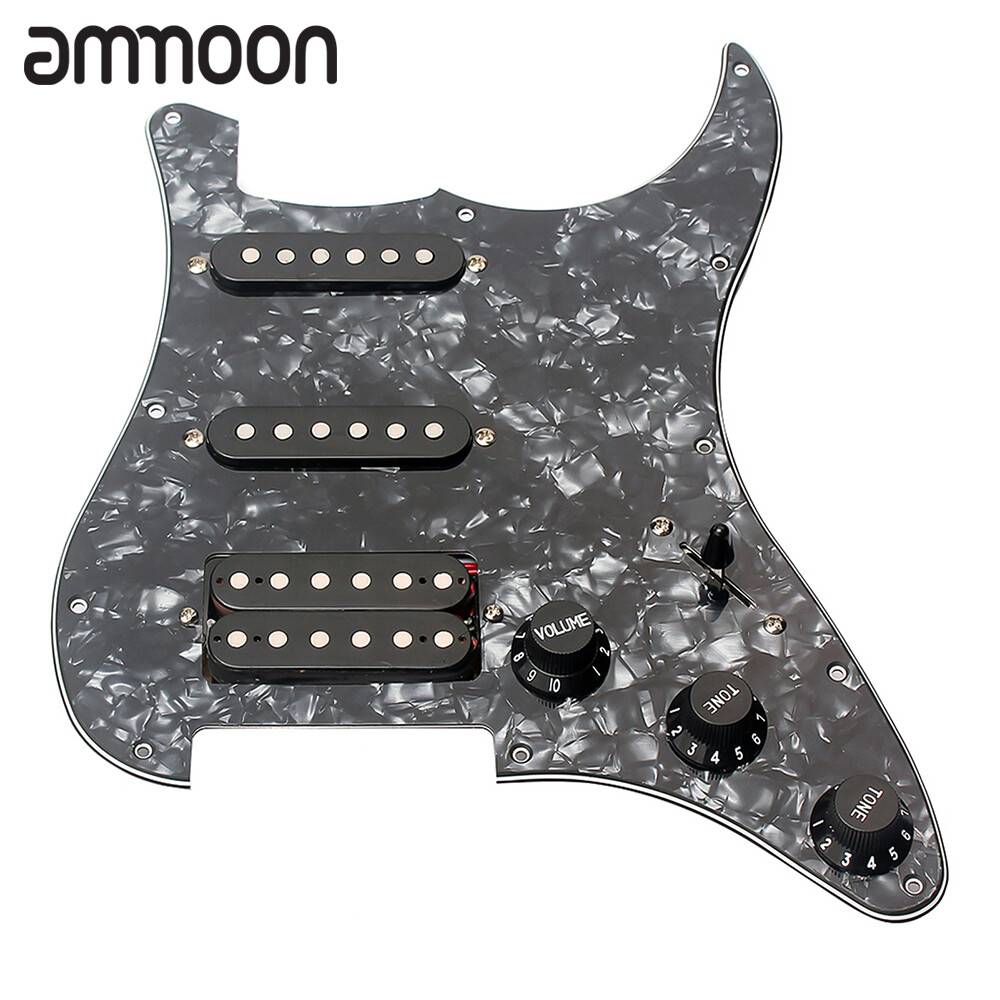[okoogee]【Đánh giá tốt nhất】Bộ Pickups Pickguard Humbucker Nối Sẵn 3 Lớp SSH, Dành Cho Guitar Điện Strat ST Ngọc Trai Đen