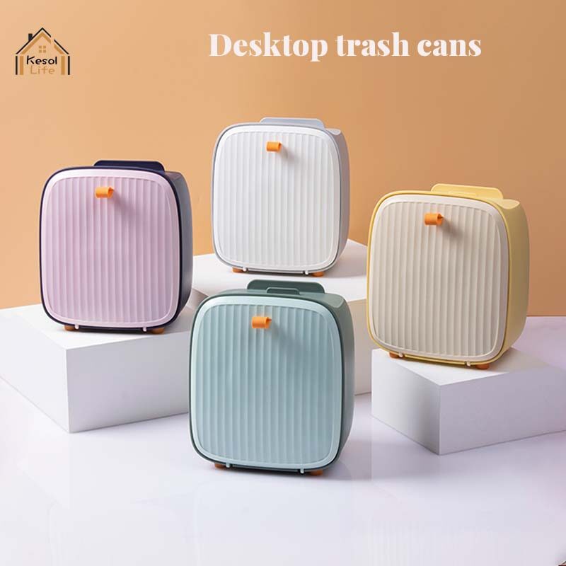 Thùng rác để bàn thùng rác văn phòng gia đình nhỏ có nắp thùng rác sáng tạo ký túc xá phong cách instagram mini