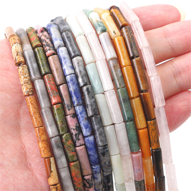 15 " Chuỗi Hạt Hình Trụ Đá Tự Nhiên Hạt Ngọc Bích Hoàng Gia Amazonite Mắt Hổ Màu Vàng 4X13Mm Để Làm Trang Sức Vòng Tay Cặp Đôi Tự Làm