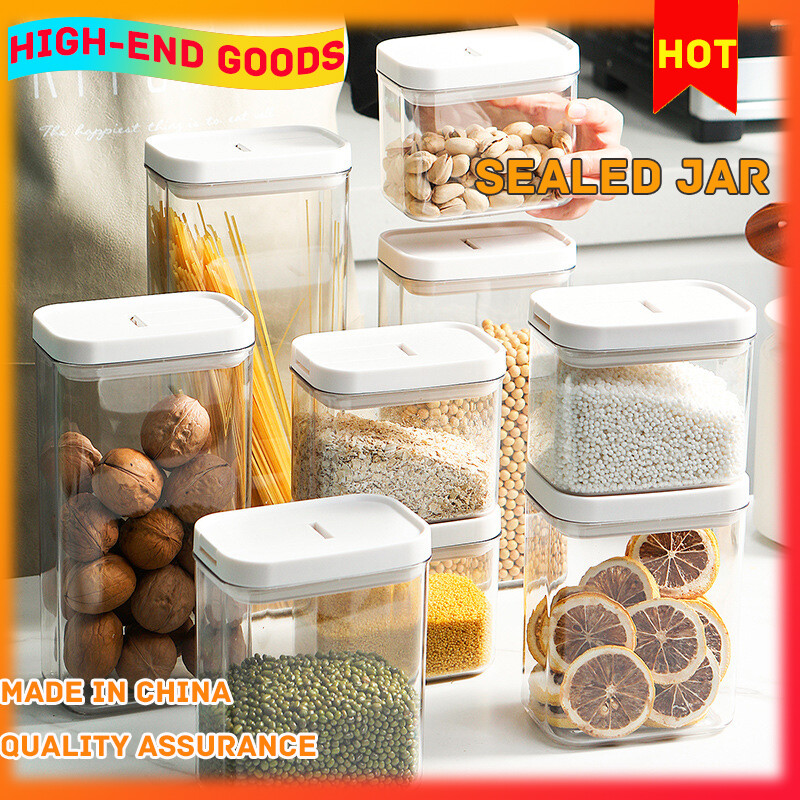 Gambar Kitchen Sealed Canned Grain Storage Box Transparent Plastic Household Food Snack Bottle Storage Tank