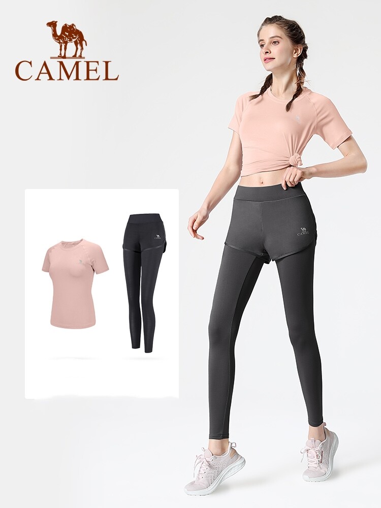 Camel Sports Women's 2 pcs Yoga Suit Running T-shirt &amp;Pants
