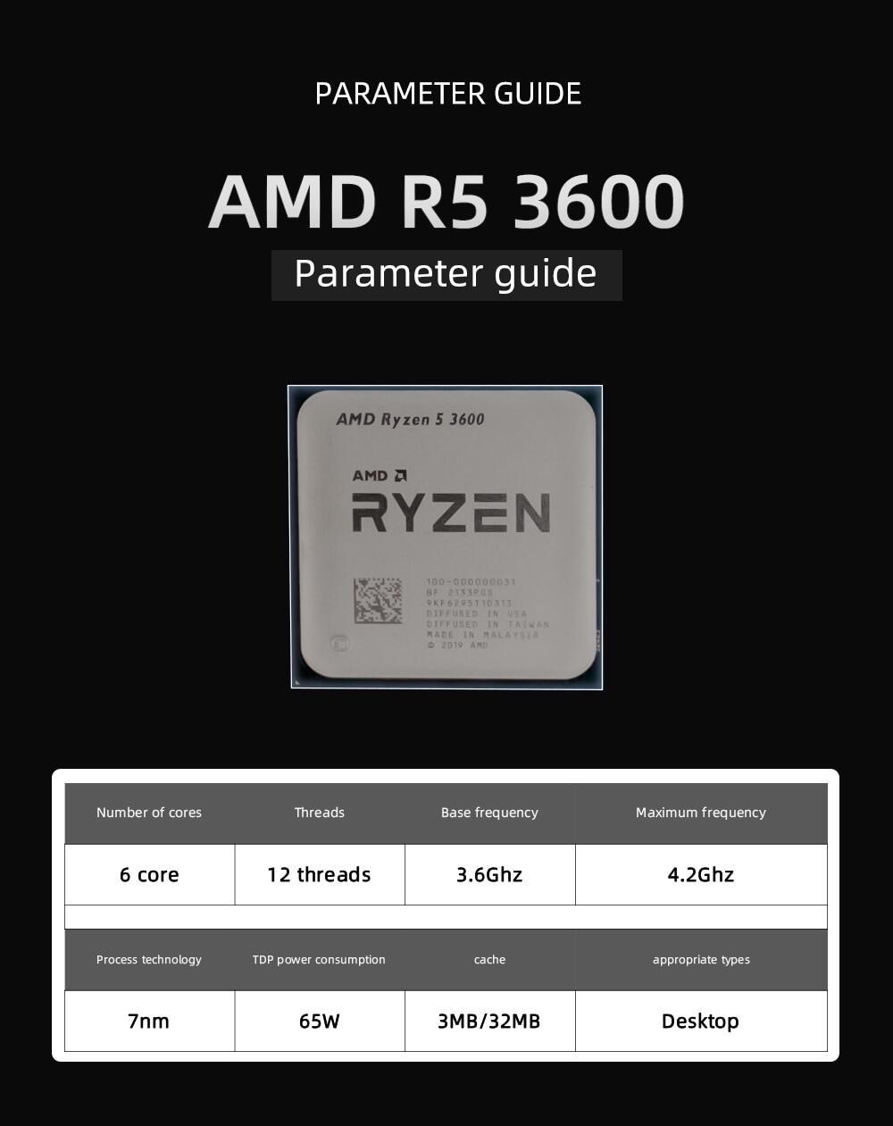 USED AMD Ryzen 5 3600 R5 3600 Processor 3.6 GHz 32M Cache Six Core 