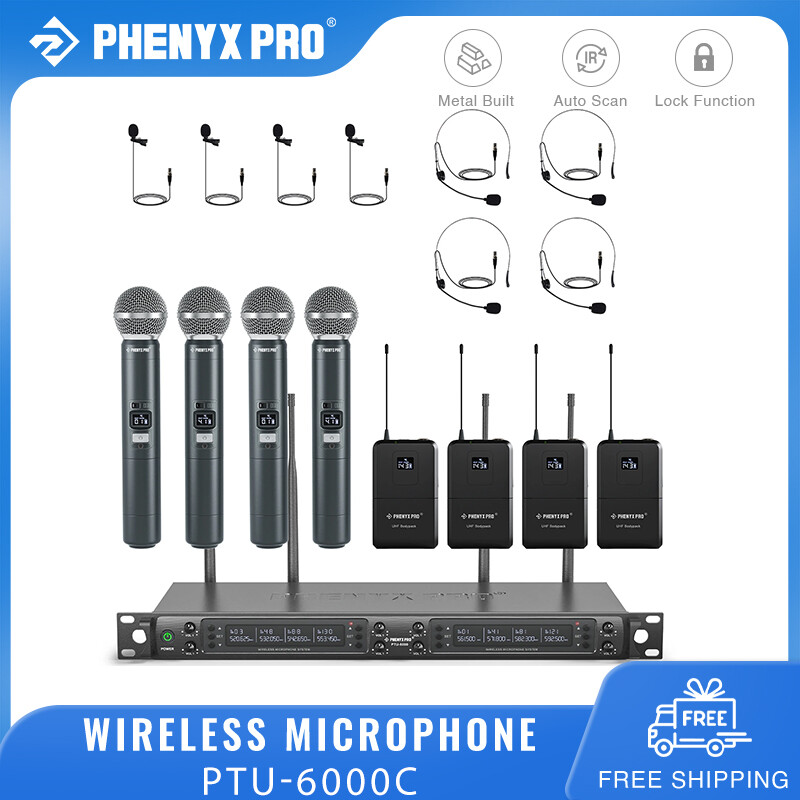 Phenyx Pro PTU-6000C 8-Channel UHF Wireless Microphone System 4 Bodypacks and 4 Handheld Mics Auto Scan 8x40 Adjustable UHF Channels 328ft Microphone for Singing Church Stage Live Show Wedding ราคา 23,458 บาท*ส่งฟรี