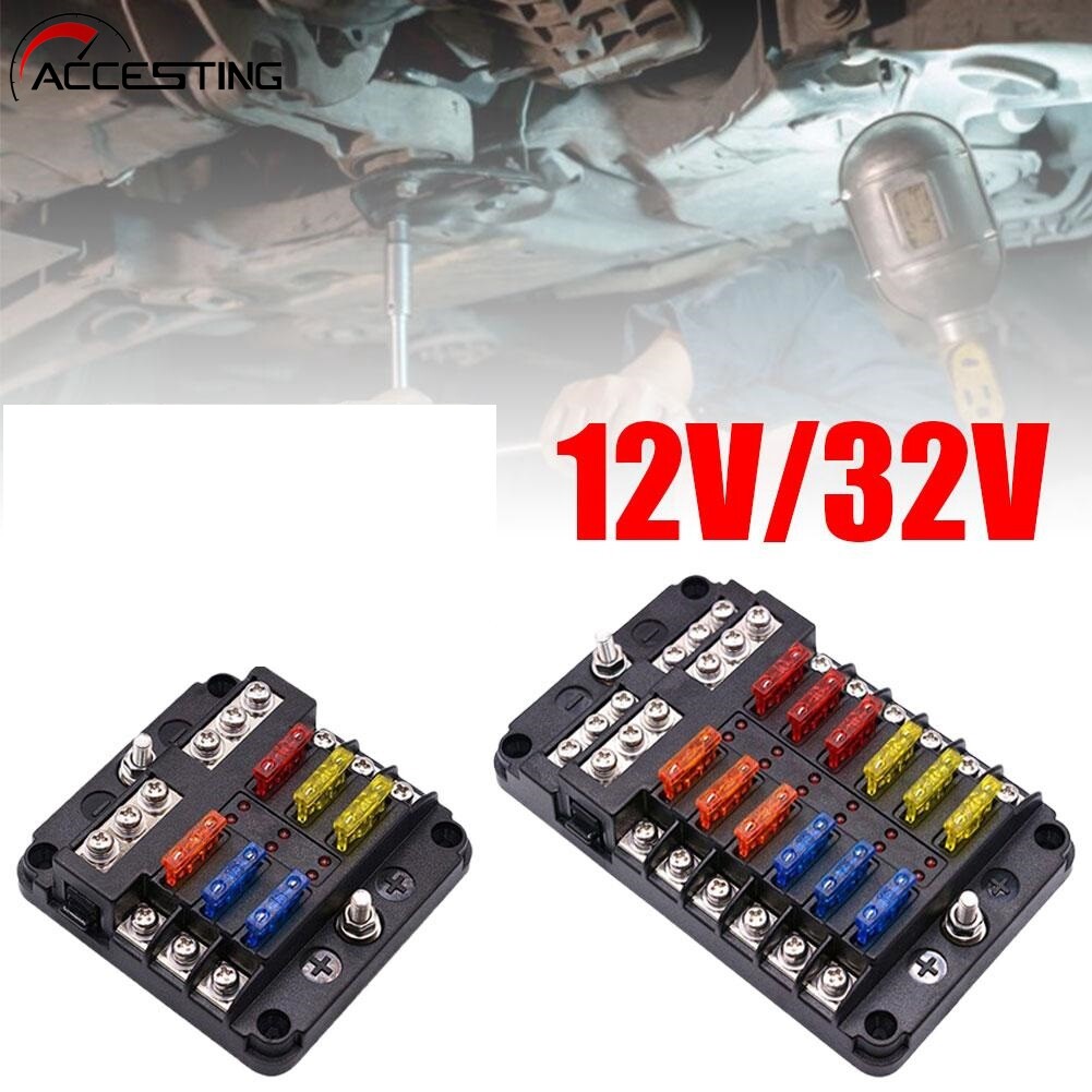 6/12 Ways Fuse Box LED Warning Indicator 12V 32V Power Distribution Panel Car Boat Fuse Box Holder With Plastic Cover ราคา 175 บาท*ส่งฟรี