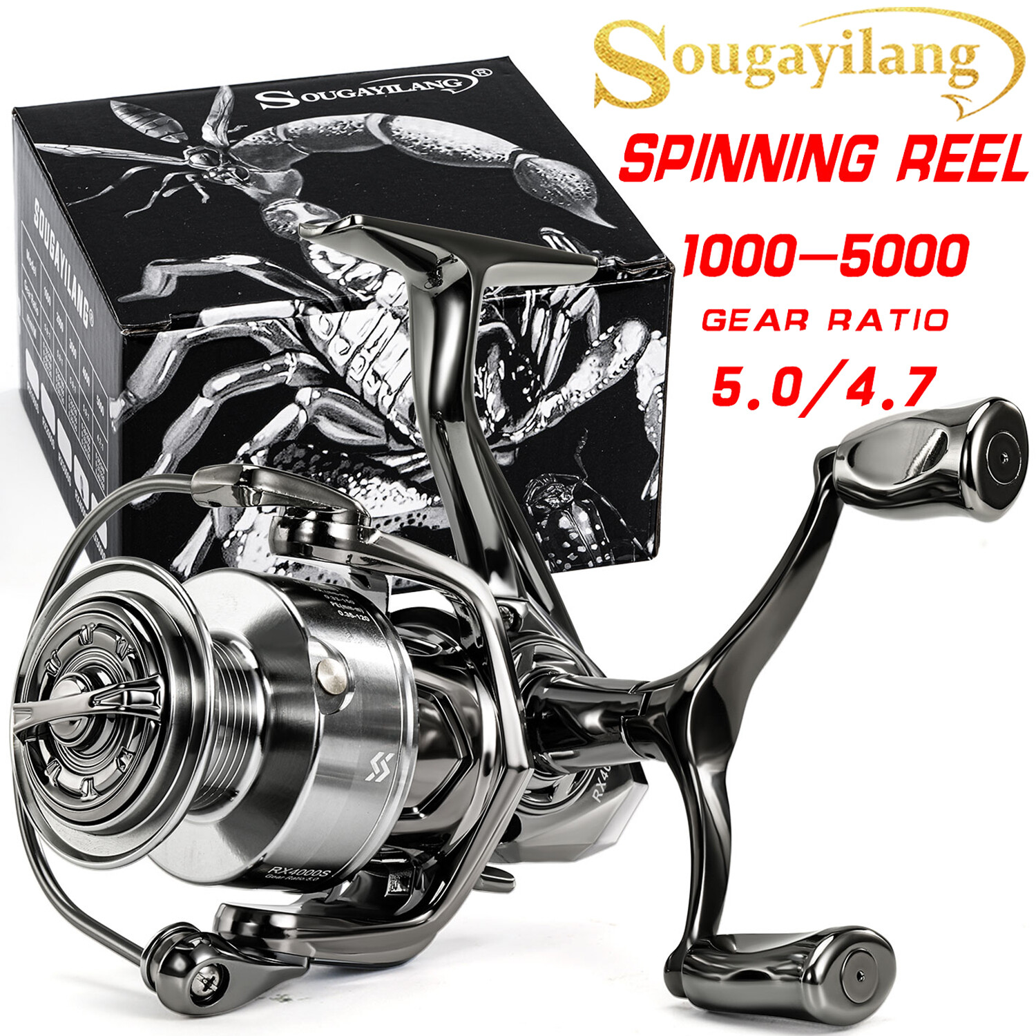  Ống cuộn câu cá kiểu Spinning 1000 - 5000 Series Spinning Reel 5.0:1 Gear tỷ lệ Câu cá Reel phải trái tay hoán đổi cho nhau Máy Câu Cá 