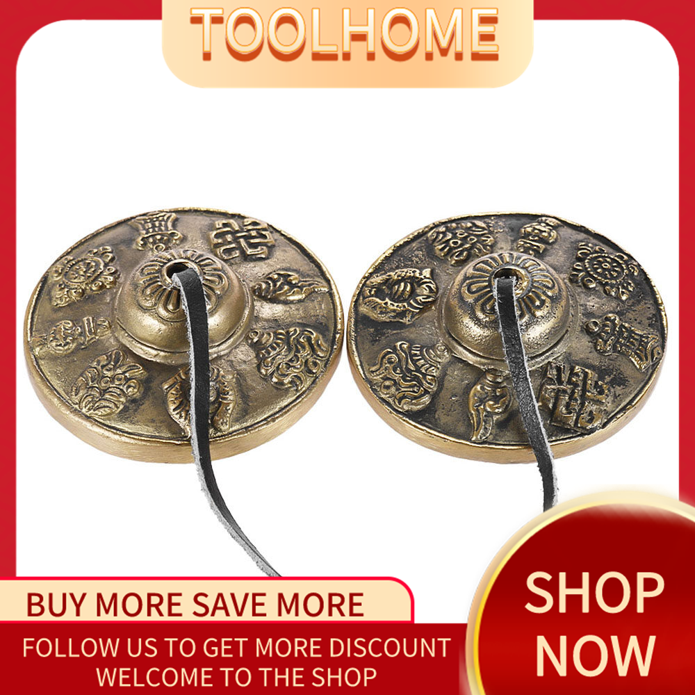 Toolhome-chuông chũm chọe thiền tây tạng thủ công 2.6in/6.5cm với tám biểu tượng tốt lành của phật giáo